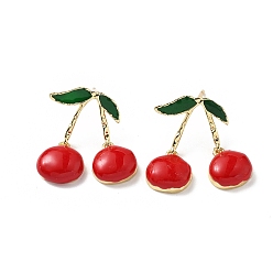 Вишня Серьги-гвоздики из латуни, стойки покрытие, прочное покрытие, без кадмия и без свинца, реальный 18 k позолоченный, вишня, 21.5x18.5 мм