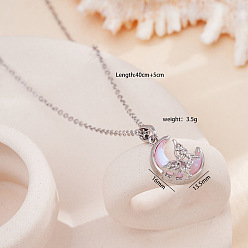 Pink Ожерелья с подвеской в виде бабочки и луны из латуни и смолы для женщин, платина, розовые, 15.75 дюйм (40 см)