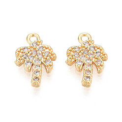 Настоящее золото 18K Латунные микропаве прозрачные подвески с фианитом, очарование кокосового дерева, без никеля , реальный 18 k позолоченный, 11x8x2 мм, отверстие : 1.2 мм