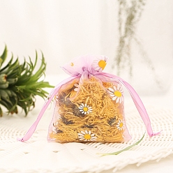 Бледно-Розовый Мешочки для хранения украшений из органзы с цветочным принтом, свадебные подарочные пакеты со шнурком для свадебной вечеринки, прямоугольные, розовый жемчуг, 14x10 см