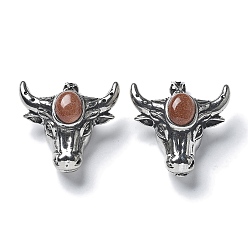 Камень с Пылевым Золотом Синтетический подвесной камень, с латунной фурнитурой , без свинца и без кадмия, крупный рогатый скот, 27.5x30.5x15.5 мм, отверстие : 5.5x4.5 мм