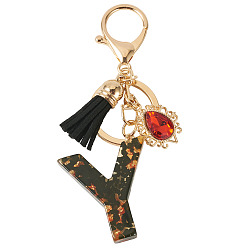 Letter Y Resin Keychains, with Lobster Claw Clasps, Light Gold, Letter Y, 103mm, Letter: 42.5x36.5x7.5mm