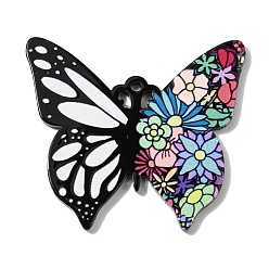 Colorful Halloween Theme Acrylic Pendants, Butterfly, Colorful, 43.5x49x2.5mm, Hole: 2mm
