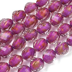 Medium violett rot Stränge aus Harz und Glasperlen, Perle in Perlen, Twist, mit Glitzerpulver, facettiert, Medium violett rot, 10x8~9.5 mm, Bohrung: 0.6 mm, ca. 48~50 Stk. / Strang, 19.88'' (50.5 cm) ~ 19.96'' (50.7 cm)