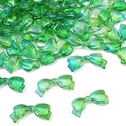 Green Two-Tone Transparent Acrylic Beads, Bowknot, with Glitter Powder, Green, 14x29x6mm, Hole: 1.6mm, about 450pcs/500g