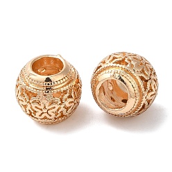 Золотой Стойки покрытие сплава европейские шарики, без кадмия, без никеля и без свинца, бусины с большим отверстием, круглая с цветком, золотые, 11x9 мм, отверстие : 5 мм