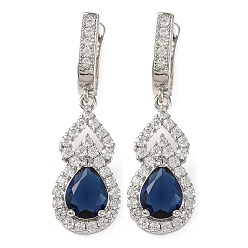 Морской Синий Серьги-кольца из латуни с микропаве и кубическим цирконием в форме тыквы, платина, Marine Blue, 37x11 мм