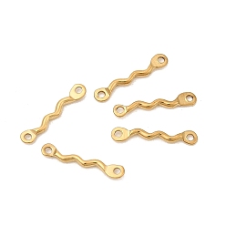 Настоящее золото 18K 304 подвески-соединители из нержавеющей стали с волнистыми звеньями, ионное покрытие (ip), реальный 18 k позолоченный, 12x2x1 мм, отверстие : 0.9 мм