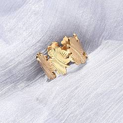 Настоящее золото 18K 304 открытые манжеты из нержавеющей стали для женщин, лист, ионное покрытие (ip), реальный 18 k позолоченный, 12.5 мм, внутренний диаметр: 17.4 мм