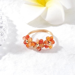 Красный Агат Природные сердолик кольца палец, цветок, золотые, внутренний диаметр: 18 мм