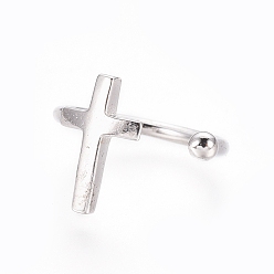 Platinum Rhodium Plated 925 Sterling Silver Cuff Earrings, Cross, Platinum, 9x6x1.5mm