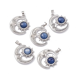 Кианит Подвески натуральный кианит / цианит / дистен, луна очаровывает солнцем, с платиновой фурнитурой латунного цвета, 26.5~27x23~23.5x6 мм, отверстие : 4x3.5~4 мм