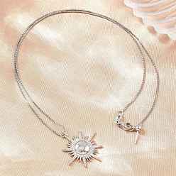 Platinum Brass Micro Pave Clear Cubic Zirconia Sun Pendant Adjustable Slider Necklaces, Cadmium Free & Lead Free, Rack Plating, Long-Lasting Plated, Platinum, 19.25 inch(48.9cm)