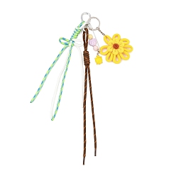 Желтый Подвесные украшения ручной работы из плетеных и полиэстеровых шнуров, смолы и акриловых бусин, с алюминиевыми карабинами для скалолазания, желтые, 325 мм