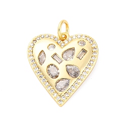 Прозрачный Латунные микро проложить кубического циркония подвески, без кадмия и без свинца, сердце прелести, с целью перехода в кольце, реальный 16 k позолоченный, прозрачные, 19x17x2.5 мм, отверстие : 3.5 мм