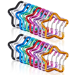 (52) Непрозрачная лаванда 18шт. 9 цвета алюминиевого сплава карабины для скалолазания, застежки для ключей с бусинами, звезда, разноцветные, 45.5x48x3.5 мм, внутренний диаметр: 35.5x40.5 мм, 2 шт / цвет, 9 цветов, 18 шт.