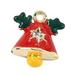 Christmas Bell Рождественские эмали сплава подвески, со стразами, стойки покрытие, без кадмия и без свинца, золотые, рождественские колокольчики, 13.5x12x8 мм, отверстие : 1.2 мм