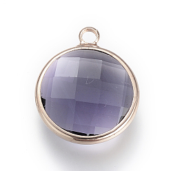 Сланцево-синий Стеклянные подвески, с латунной фурнитурой , граненые, плоско-круглые, синевато-серый, 9.5x6.5x2.5 мм, отверстие : 2 мм