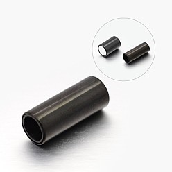 Gunmetal Column 304 Stainless Steel Smooth Surface Magnetic Clasps with Glue-in Ends Fit 5mm Cords, Gunmetal, 17x7mm, Hole: 5mm