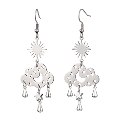 Нержавеющая Сталь Цвет Серьги с подвесками из латуни и 304 нержавеющей стали, облако, цвет нержавеющей стали, 73x25 мм