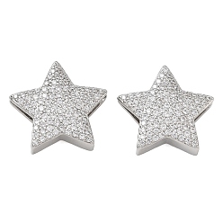 Platinum Rack Plating Brass Micro Pave Cubic Zirconia Slide Charms, Star, Long-Lasting Plated, Cadmium Free & Lead Free, Platinum, 20x20x5mm, Hole: 2x6mm