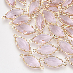 Pink Стеклянные ссылки, с позолоченными элементами из экологически чистого сплава, граненые, лошадиный глаз , розовые, 21x9x4 мм, отверстие : 1.2 мм
