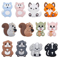 (52) Непрозрачная лаванда 12 шт. 12 стиль, экологически чистые силиконовые фокальные бусины пищевого качества, cmешанных животных, разноцветные, 29~30.5x21~32x8~10 мм, отверстие : 2~2.2 мм, 1 шт / стиль