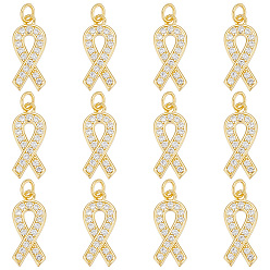 Настоящее золото 18K 12 кулоны из латуни с прозрачным кубическим цирконием, с целью перехода в кольце, долговечный, Форма ленты осведомленности, реальный 18 k позолоченный, 21x9x2 мм, кольца прыжок: 5x1 мм, 3 мм внутренним диаметром