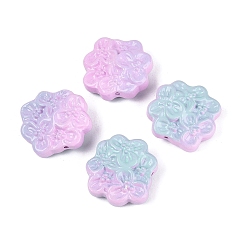 Plum Two Tone Color Baking Paint Opaque Glass Beads, Flower, Plum, 23x24.5x10mm, Hole: 1.4mm