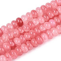 Светло-Коралловый Стеклянные бусины, имитация вишневого кварцевого стекла, рондель, окрашенные, свет коралловый, 8~8.5x4.5~5 мм, отверстие : 1~1.2 мм, около 155~159 шт / нитка, 30.12~31.30 дюйм (76.5~79.5 см)