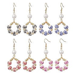 (52) Непрозрачная лаванда Круглые подвесные серьги из печатного фарфора, с фурнитурой для сережек из стеклянного жемчуга и нержавеющей стали, золотые, разноцветные, 304 мм