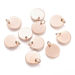 Розовое Золото Ионное покрытие (ip) 304 брелоки из нержавеющей стали, штамповка пустой метки, с прыжковых колец, плоско-круглые, розовое золото , 12x1 мм, отверстие : 3.5 мм