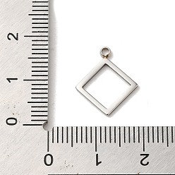 Stainless Steel Color 304 Stainless Steel Pendants,  Hollow Rhombus Charm, Stainless Steel Color, 15.5x13x1mm, Hole: 1.5mm