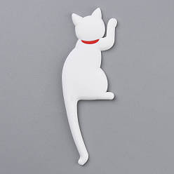 Белый Симпатичные многофункциональные акриловые магнитные наклейки на холодильник в форме кошки, магниты на холодильник, подвесной крючок, белые, 138x43.5x6.4 мм