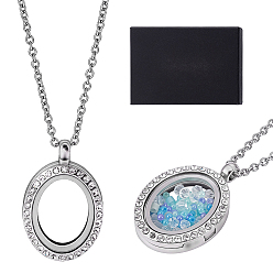Stainless Steel Color 1Pc 304 Stainless Steel Necklace, with 1Pc Oval Alloy Crystal Rhinestone Photo Frame Locket Pendants, 1Pc Cardboard Necklaces Boxes, 1pc Suede Fabric Silver Polishing Cloth, Stainless Steel Color, 23.62 inch(60cm)