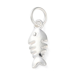 Серебро 925 подвески-рыбки из стерлингового серебра с кольцами-прыгунами, серебряные, 14x5x2 мм, отверстие : 3.7 мм