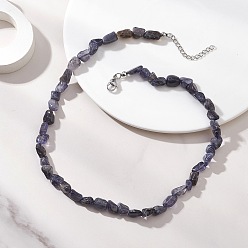 Нержавеющая Сталь Цвет Женские бусины из натуральных самородков иолита, цвет нержавеющей стали, 15.75 дюйм (40 см)