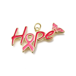 Слово Октябрь рак груди розовая лента осведомленности латунные эмалевые подвески, с целью перехода в кольце, реальный 18 k позолоченный, слово, 17x33x2 мм, отверстие : 3.5 мм