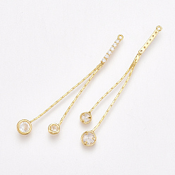 Real 18K Gold Plated Brass Pendants, with Cubic Zirconia and Boston Link Chains, Clear, Nickel Free, Real 18K Gold Plated, 48mm, Flat Round: 4mm and 5mm, Hole: 0.8mm