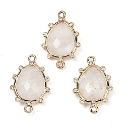 Лунный Камень Подвески с граненым соединителем из натурального лунного камня, стойка покрытие латунь прозрачный кубический цирконий каплевидные звенья, золотые, 22.5~23x15x5 мм, отверстие : 1.4 мм