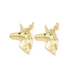 Настоящее золото 18K Кулон из циркония, прелести единорога, реальный 18 k позолоченный, 20.5x17x4.5 мм, Перейти кольцо: 5x1 мм, 3 мм внутренним диаметром