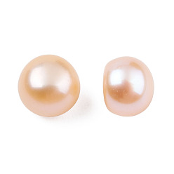 PeachPuff Half Drilled Natural Cultured Freshwater Pearl Beads, Half Round, PeachPuff, 6~6.5x4.5~5mm, Hole: 1mm