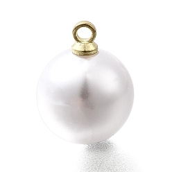 Белый Подвески из АБС-пластика с жемчугом, круглые, с петлей из легкого золотого сплава, белые, 15x12 мм, отверстие : 1.6 мм