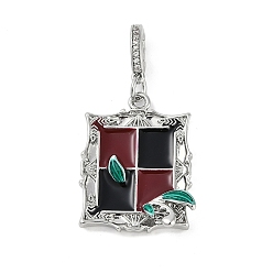 Платина Латунь эмаль подвески, с четким кубического циркония, без кадмия, без никеля и без свинца, прямоугольник амулеты, платина, 25.5x19.5x6 мм, отверстие : 6x4 мм