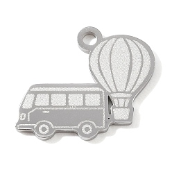 Stainless Steel Color 304 Stainless Steel Pendants, Hot Air Balloon with Bus Charms, Hand Polished, Stainless Steel Color, 15x16x1.4mm, Hole: 1.8mm