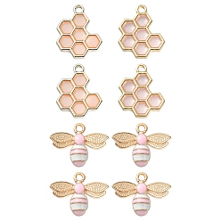 (52) Непрозрачная лаванда 8 шт 2 стиль подвески из сплава эмали, с подвесками из эпоксидной смолы, Соты и пчелы, золотой свет, разноцветные, 17.5~19.5x16~22.5x2.5~4 мм, отверстие : 2 мм, 4 шт / стиль