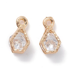 Golden Alloy Clear Cubic Zirconia Charms, Long-Lasting Plated, Polygon, Golden, 12.5x7x5.5mm, Hole: 1.5mm
