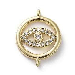 Clear Brass Micro Pave Cubic Zirconia Links connectors, Ring with Eye, Golden, Clear, 19.5x15.5x2mm, Hole: 1.2mm