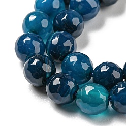 Marine Blue Natural Agate Beads Strands, Dyed & Heated, Round, Faceted, Marine Blue, 6mm, Hole: 1mm, about 62pcs/strand, 14.37~14.76 inch(36.5~37.5cm)