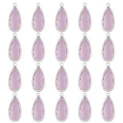 Pink Латунь стекло кулоны, граненые, слеза, платина, розовые, 23.5x10.5x4.5 мм, отверстие: 2 мм 20 шт. / коробка